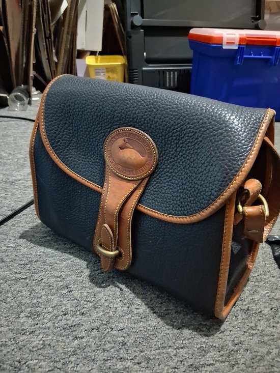 Dooney & Bourke Handbags - Dooney & Bourke Navy Pebbled Leather Crossbody Bag with Brown Trim